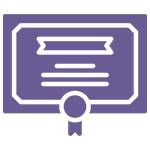 A purple and black icon of a certificate