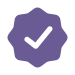 A purple seal with an image of a check mark.